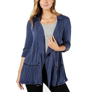 Style & Co Tiered Crochet Jacket Navy M NEW